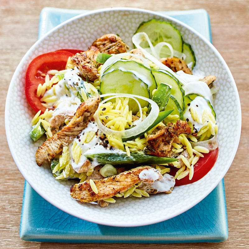 Griechischer Nudelsalat mit Putengyros