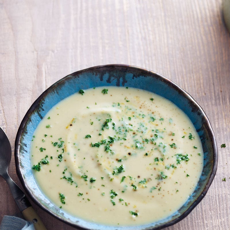 Geröstete Blumenkohlsuppe mit Mandelmus