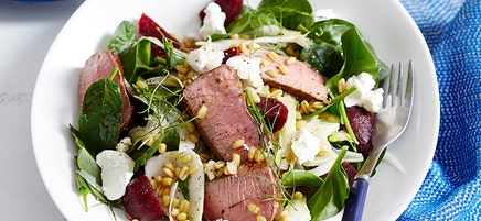 Lamb, beetroot, rocket and freekeh salad