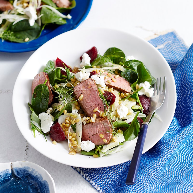 Lamb, beetroot, rocket and freekeh salad