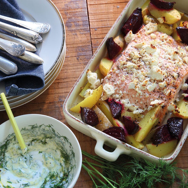 Überbackener Lachs mit Joghurtdip
