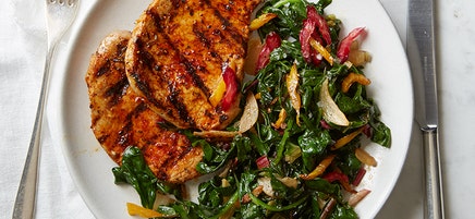 Pork chops with garlicky greens