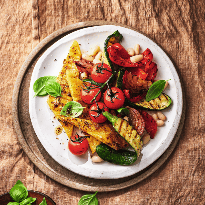 Barbecued polenta with grilled veggie salad