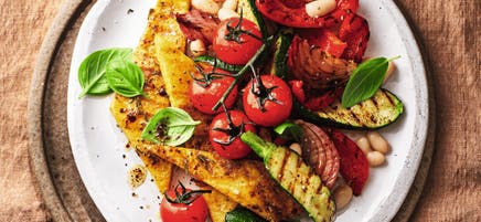 Barbecued polenta with grilled veggie salad