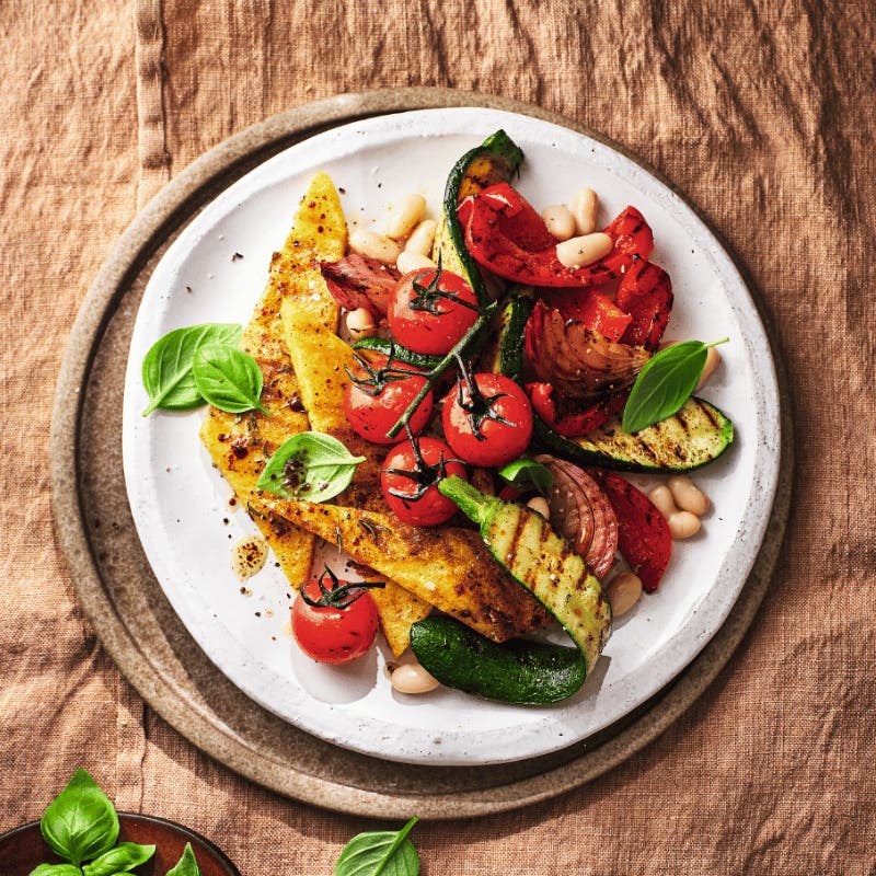 Barbecued polenta with grilled veggie salad