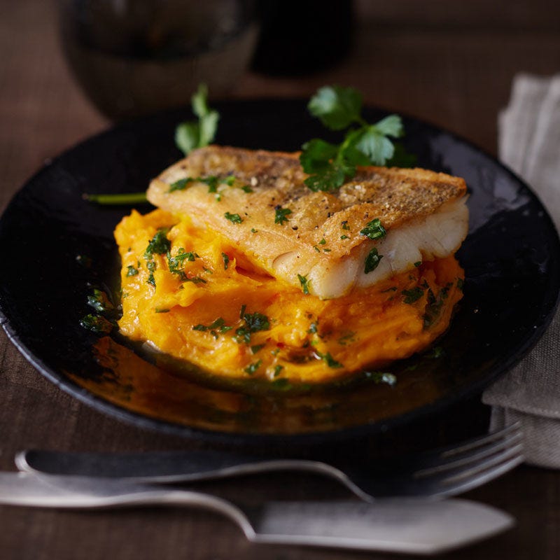 Zanderfilet auf Kürbis-Kartoffel-Püree
