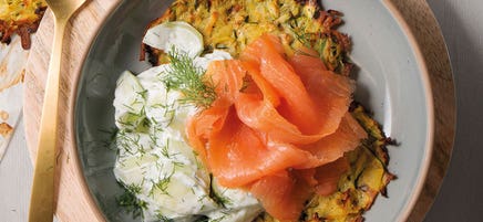 Kartoffelpuffer mit Lachs und Landgurke