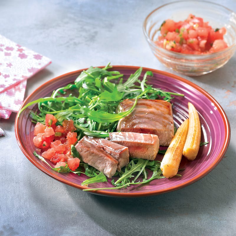 Thon mi-cuit, sauce vierge