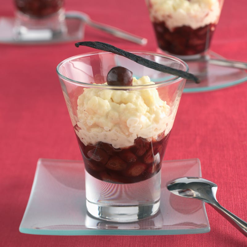 Compotée de griottes au risotto crémeux