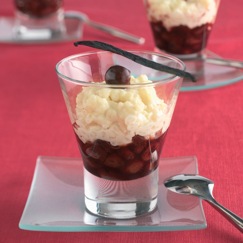 Compotée de griottes au risotto crémeux