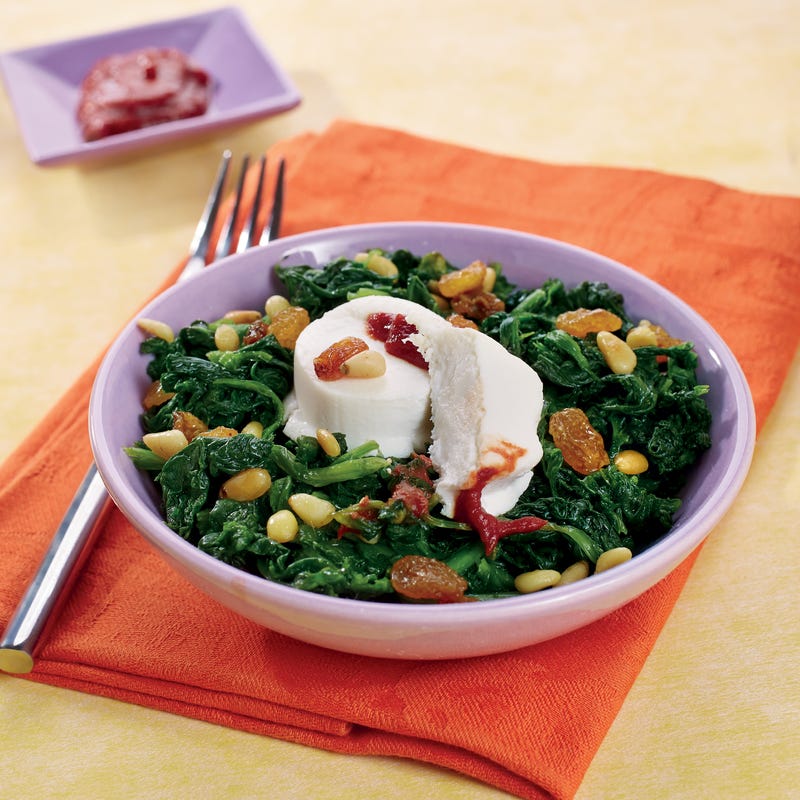 Épinards au chèvre et confiture de tomate