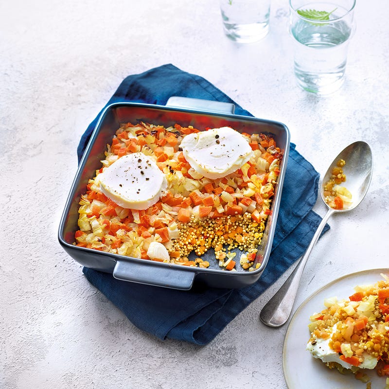 Gratin de quinoa aux petits légumes et au chèvre frais