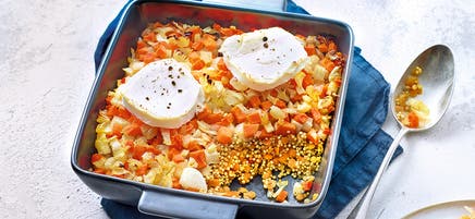 Gratin de quinoa aux petits légumes et au chèvre frais