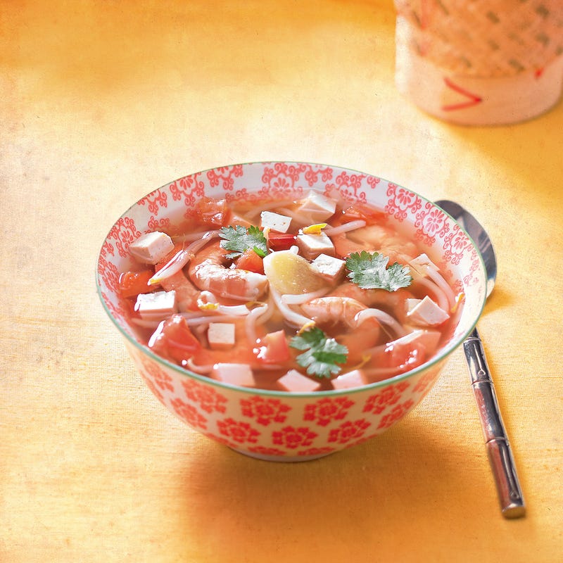 Soupe chinoise au tofu et aux crevettes