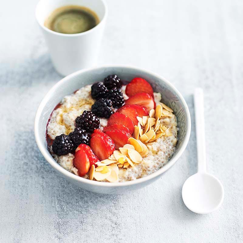 Warm chia and oats pudding bowl