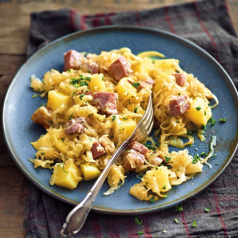 Kasseler-Kartoffel-Pfanne mit Sauerkraut
