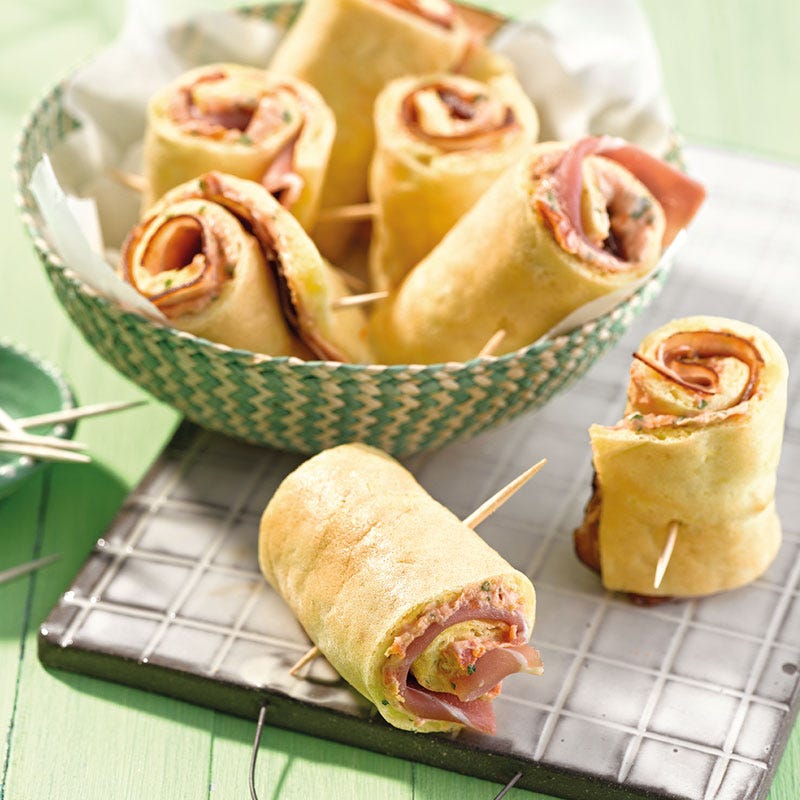 Käseomelette-Röllchen mit Schinkenfüllung