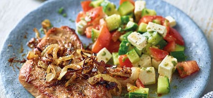 Escalope mode gyros et salade paysanne
