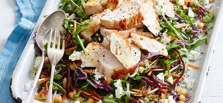 Chicken with kale and chickpea slaw