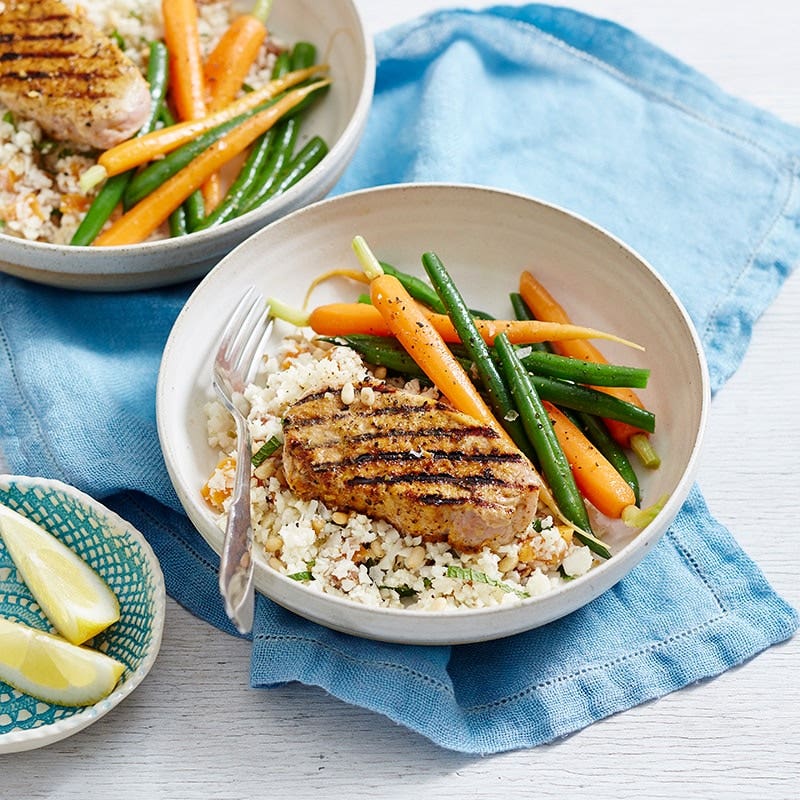 Moroccan pork with fruity cauliflower ‘couscous’
