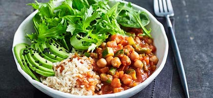 Spicy vegetarian chickpea and veggie bowl