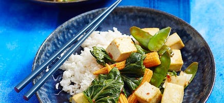 Tofu, veggie and chilli jam stir-fry