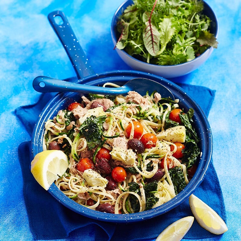 Linguine with tuna, tomatoes and cavolo nero