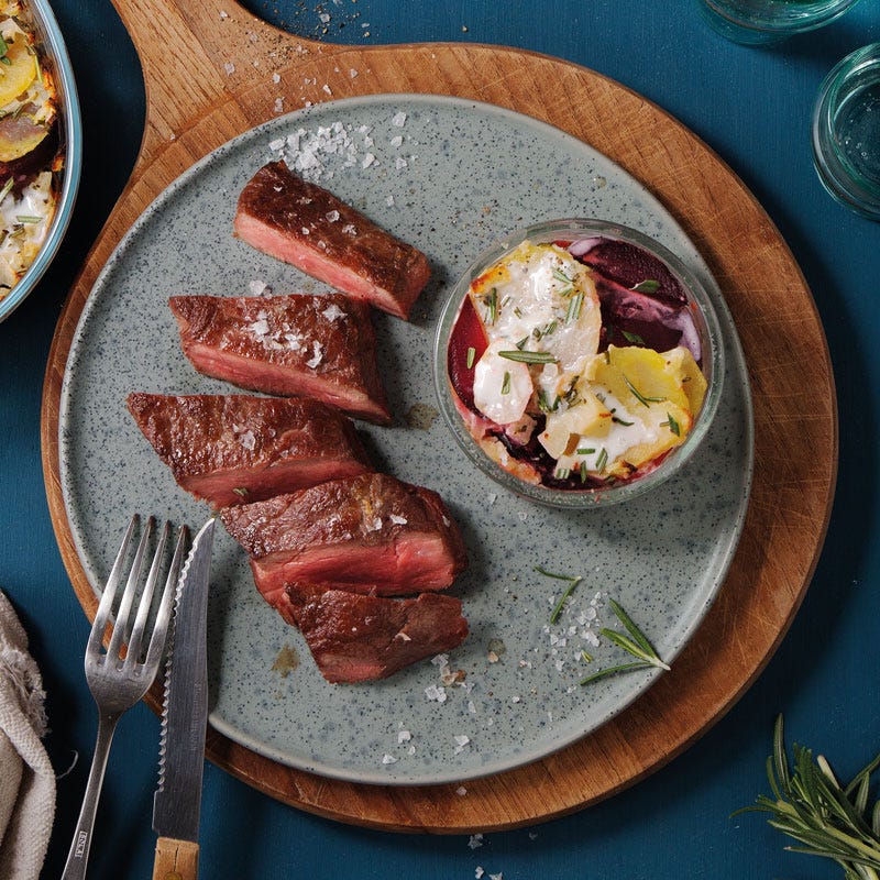 Steak mit Kartoffelauflauf