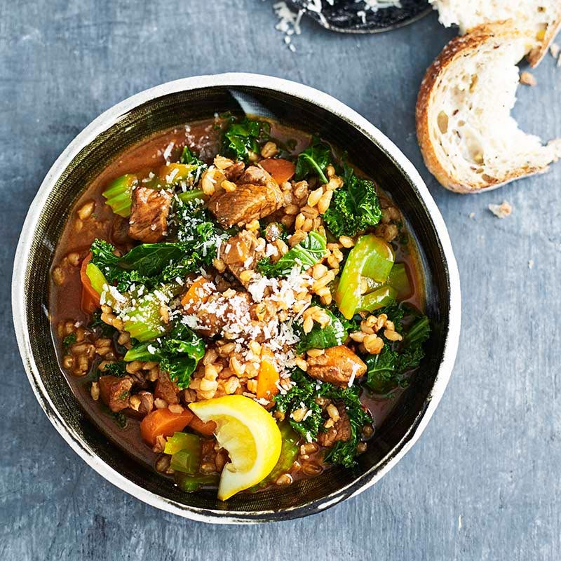 Lamb barley stew with kale