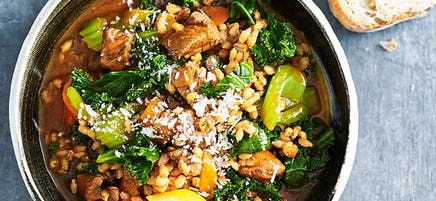 Lamb barley stew with kale