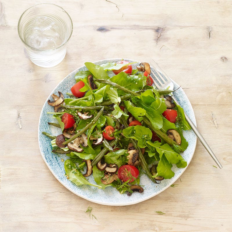 Arugula, roasted green bean & mushroom salad with herb vinaigrette