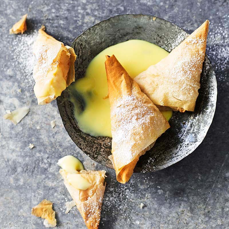 Pear and ginger filo triangles