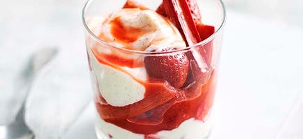 Rhubarb and strawberry romanoff with vanilla bean yoghurt