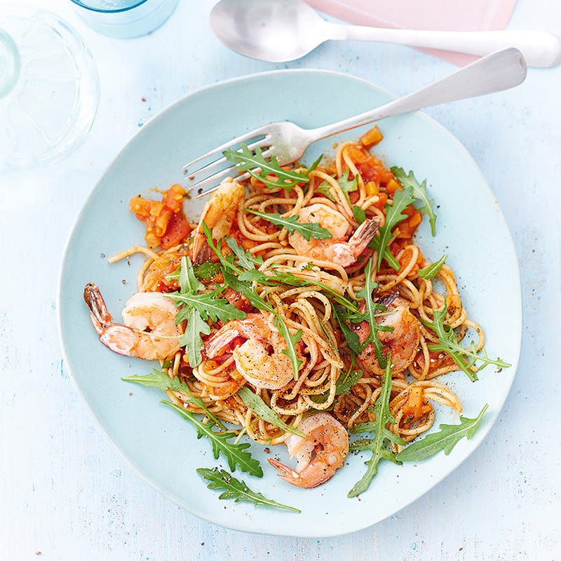 Foto van Spaghetti met garnalen en tomaten door WW