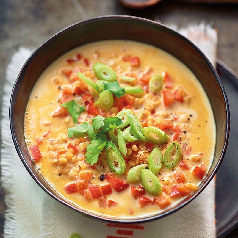 Paprika-Linsen-Suppe mit Kokosmilch