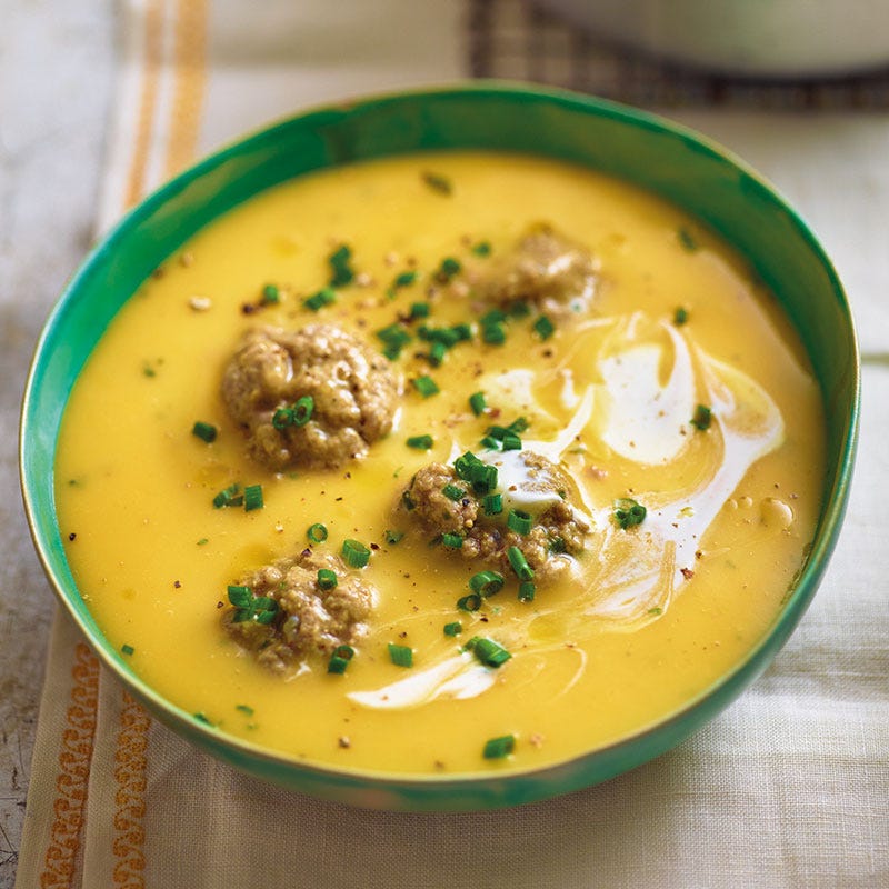 Cremige Kartoffelsuppe mit Hackbällchen