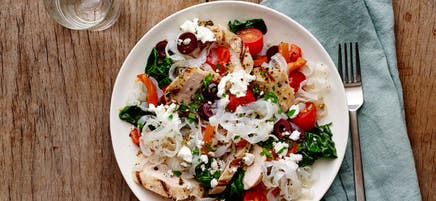Skinny Pasta Mediterranean Fettuccine with Chicken and Veggies