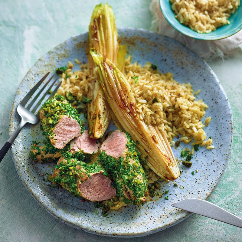 Lammfilets im Petersilienmantel mit gebratenem Chicorée