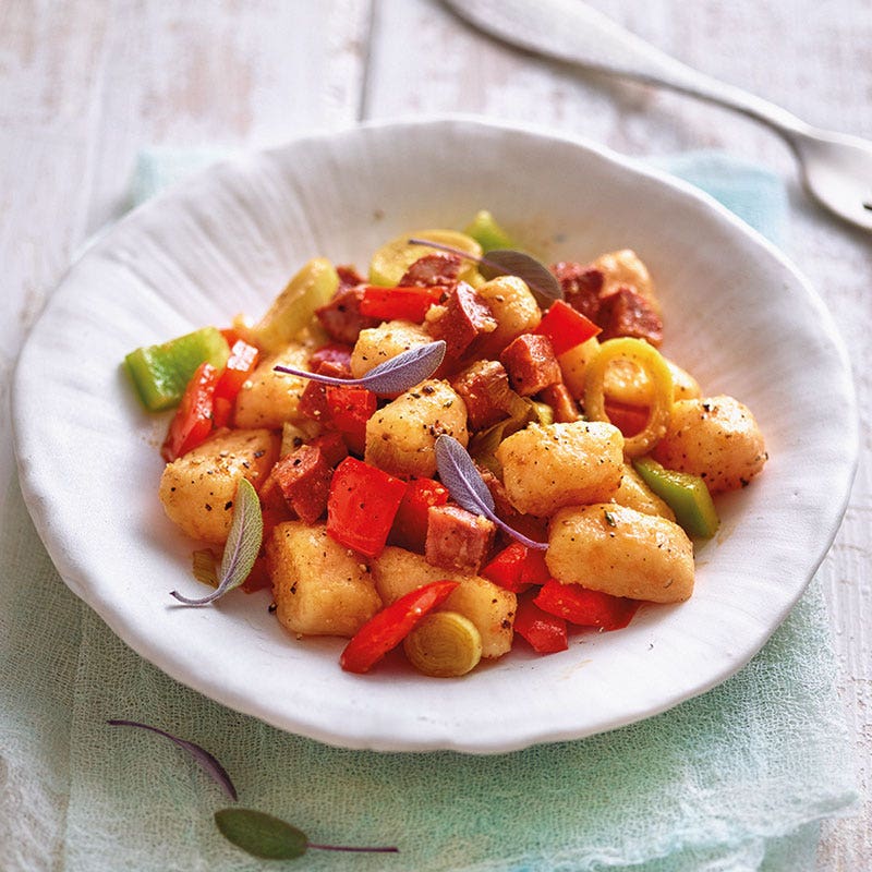 Süßkartoffelgnocchi mit Chorizo