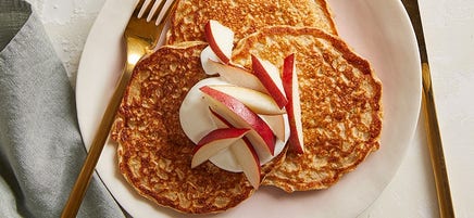 Buttermilk-Oat Pancakes with Yogurt and Pear