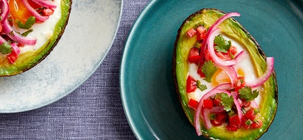 Egg Baked in Avocado with Pickled Onion & Fresh Tomato Salsa