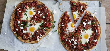 Shakshukapizza på libabröd