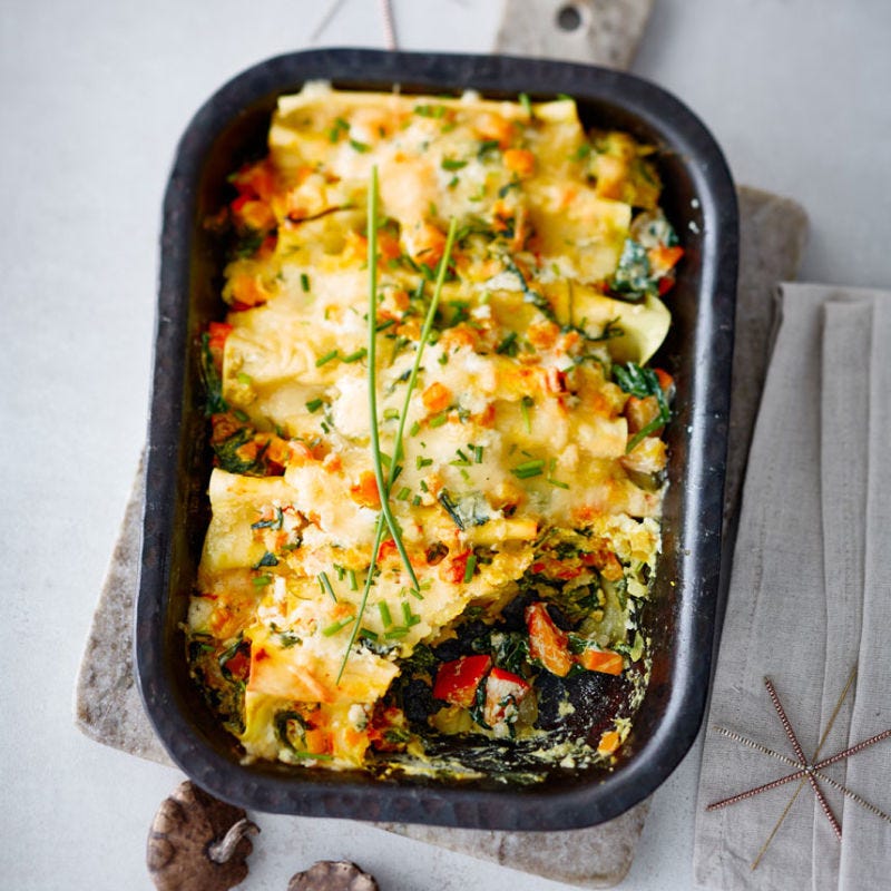 Überbackene Kürbis-Spinat-Cannelloni