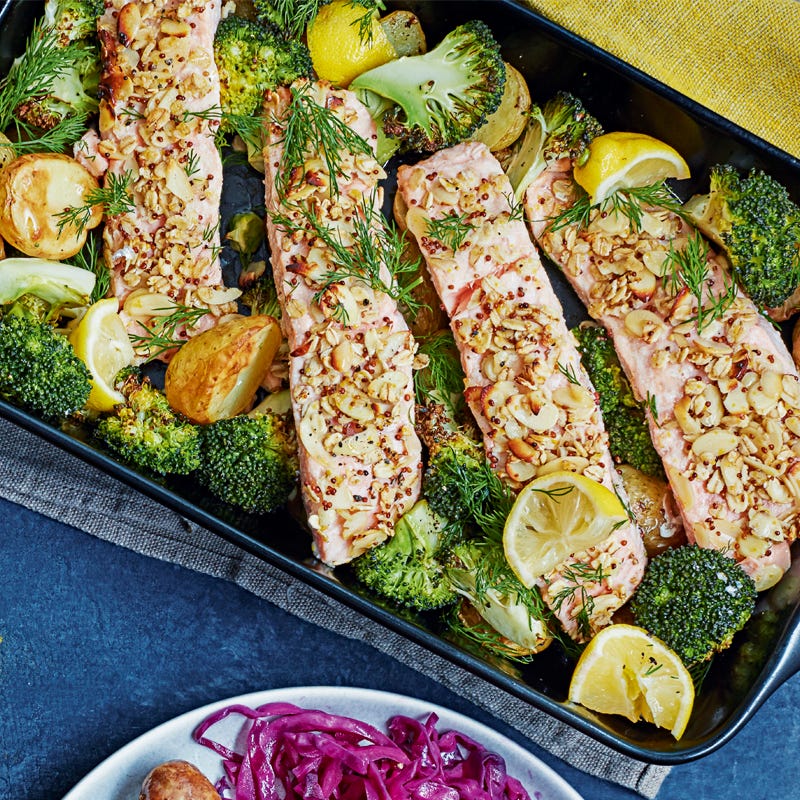 Photo of Oat & almond crumbed salmon traybake by WW