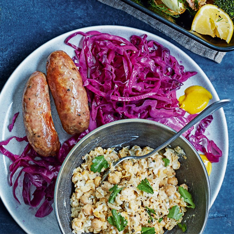 Photo of Sausages with chickpea mash & braised red cabbage by WW