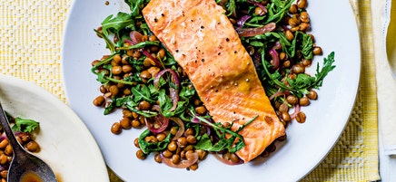 Mustard glazed salmon with lentils