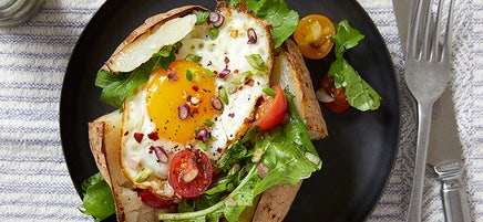 Arugula Salad & Egg Baked Potatoes