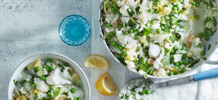 Haddock, leek & pea risotto