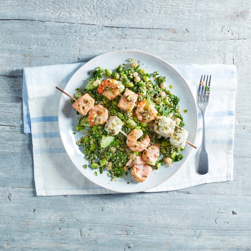 Photo of Seafood kebabs with green quinoa salad by WW