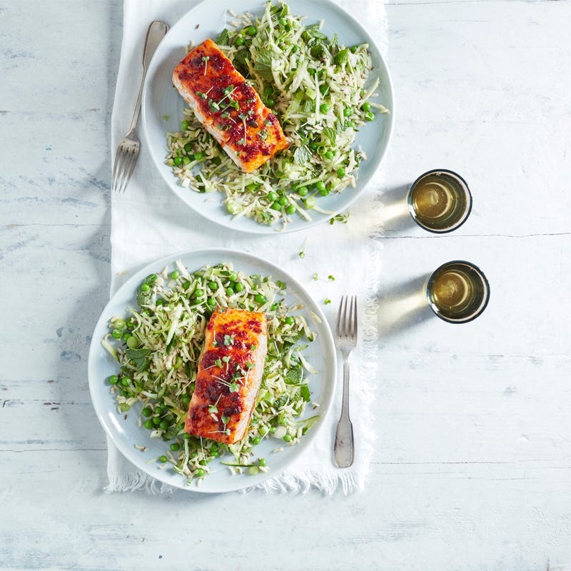 Photo of Harissa salmon with green rice by WW